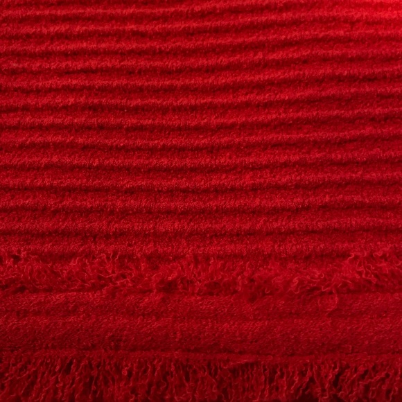 J. Crew Red Faux Wrap Stretch Sweater Gold Buttons Skirt Frayed Hem XL - Picture 6 of 11